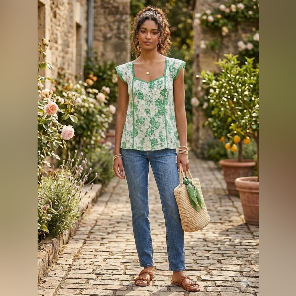 NWT Papaya Green and White Blouse